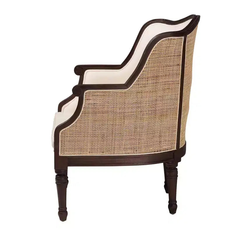 Poltrona Bali & Pari Ornella con dettagli in tessuto e legno Beige/Marrone Scuro: Rivestimento in poliestere, Struttura in rattan