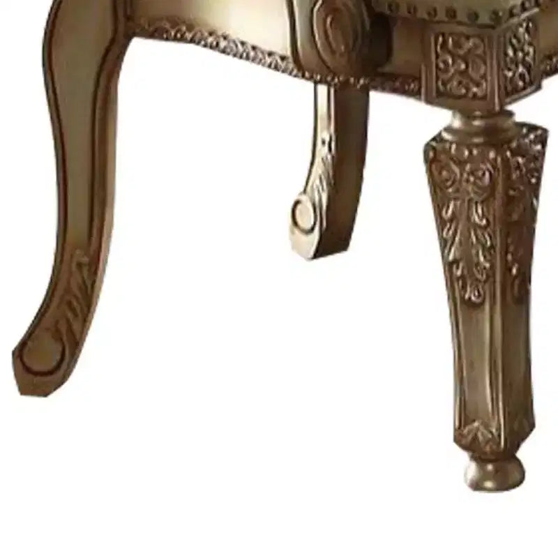 Poltroncina d'appoggio Vendome 27" in ecopelle color osso/finitura patina oro - Acme Furniture: Poltroncina di lusso capitonné, borchie decorative