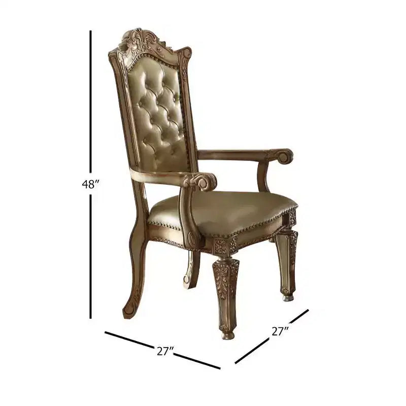 Poltroncina d'appoggio Vendome 27" in ecopelle color osso/finitura patina oro - Acme Furniture: Poltroncina di lusso capitonné, borchie decorative