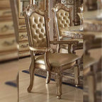 Poltroncina d'appoggio Vendome 27" in ecopelle color osso/finitura patina oro - Acme Furniture: Poltroncina di lusso capitonné, borchie decorative