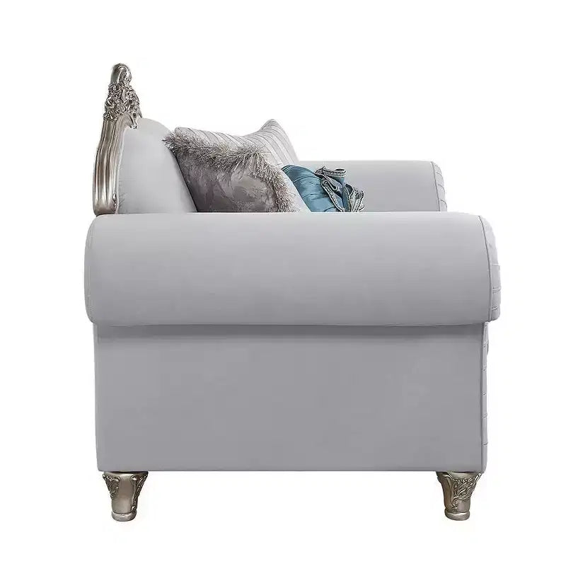 Poltrona Pelumi 62", lino grigio chiaro, finitura platino - Acme Furniture