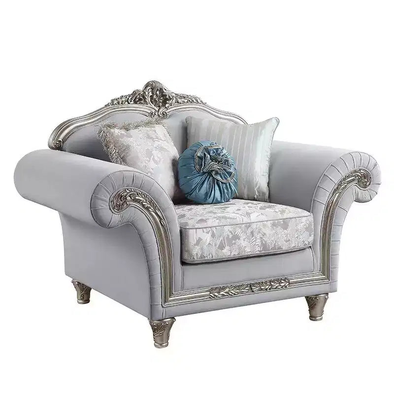 Poltrona Pelumi 62", lino grigio chiaro, finitura platino - Acme Furniture