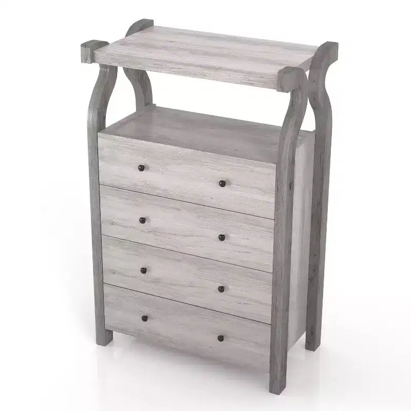 miBasics Cassettiera a 4 cassetti Chickadee Farmhouse Bianco Coastal: Contenitore in MDF, Ferramenta Antiribaltamento