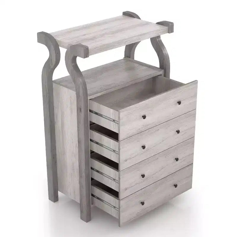 miBasics Cassettiera a 4 cassetti Chickadee Farmhouse Bianco Coastal: Contenitore in MDF, Ferramenta Antiribaltamento