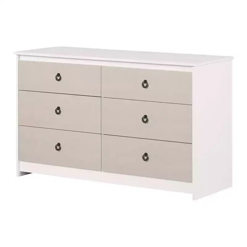 Cassettiera doppia a 6 cassetti South Shore bianca/beige