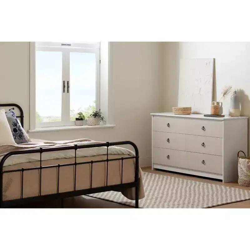 Cassettiera doppia a 6 cassetti South Shore bianca/beige