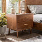 HOMES: Inside + Out Riverstone Comodino Moderno Mid-Century con 2 Cassetti Noce