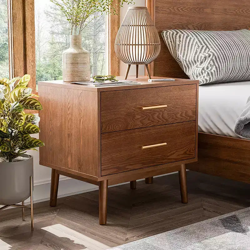 HOMES: Inside + Out Riverstone Comodino Moderno Mid-Century con 2 Cassetti Noce
