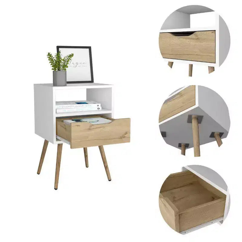 Comodino Pamplona Bianco/Rovere Chiaro - Boahaus: Design Moderno, Ripiano Aperto, Laminato Effetto Legno
