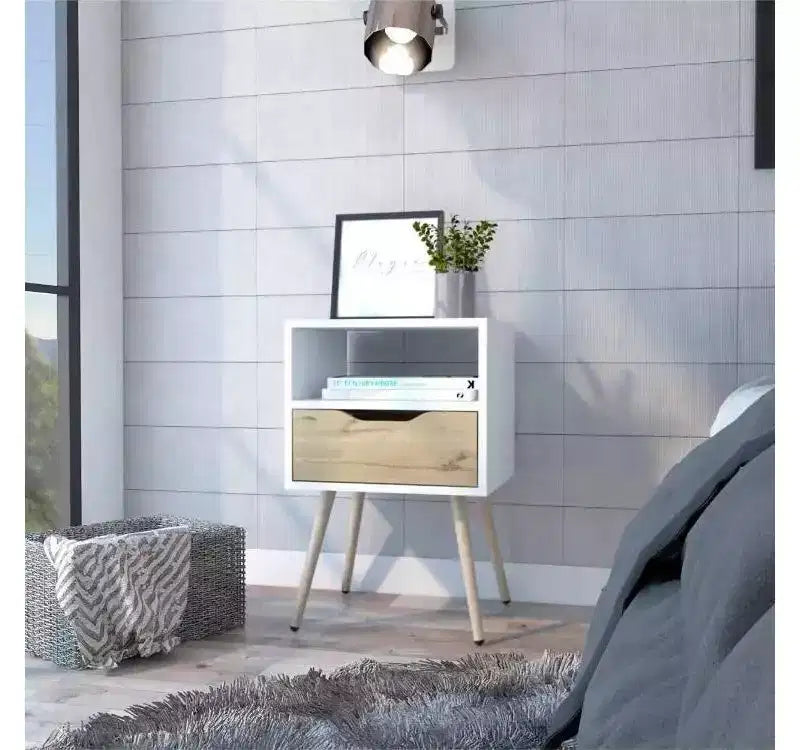 Comodino Pamplona Bianco/Rovere Chiaro - Boahaus: Design Moderno, Ripiano Aperto, Laminato Effetto Legno