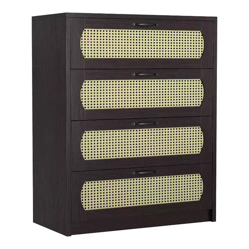 Cassettiera Summertree Transizionale in Rattan Sintetico Intrecciato a 4 Cassetti Espresso - miBasics: Stile Bohémien, Atmosfera da Resort, Design Salvaspazio
