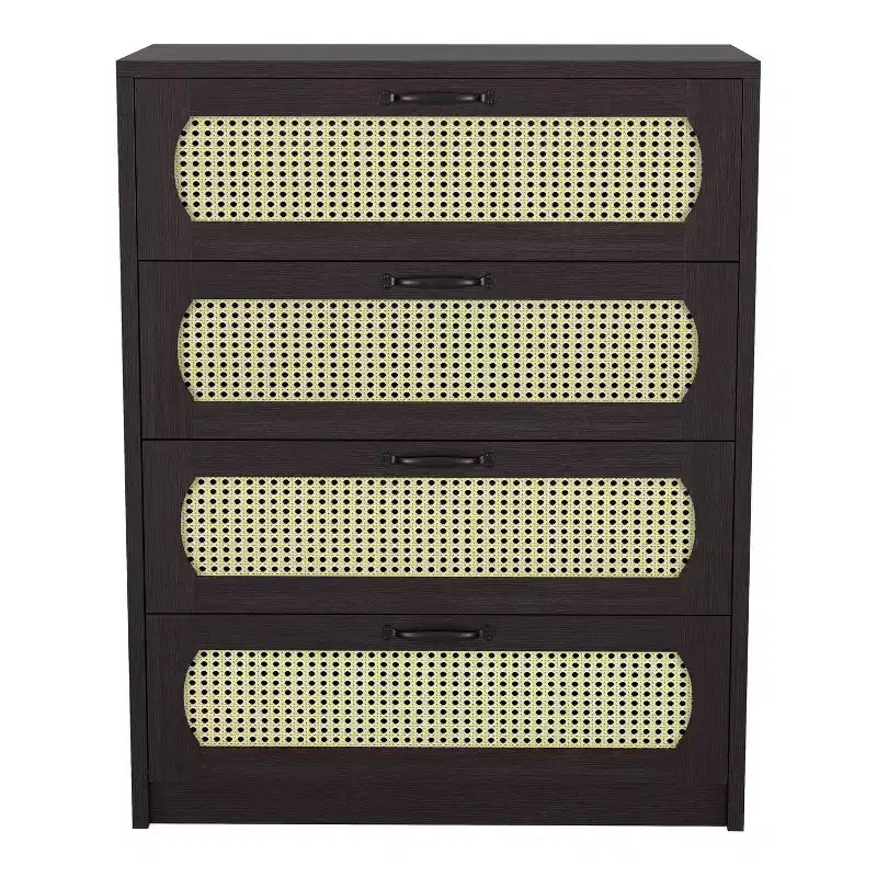 Cassettiera Summertree Transizionale in Rattan Sintetico Intrecciato a 4 Cassetti Espresso - miBasics: Stile Bohémien, Atmosfera da Resort, Design Salvaspazio
