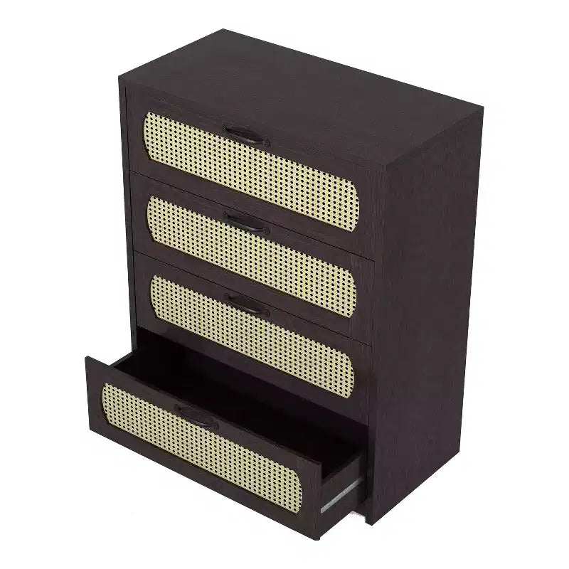 Cassettiera Summertree Transizionale in Rattan Sintetico Intrecciato a 4 Cassetti Espresso - miBasics: Stile Bohémien, Atmosfera da Resort, Design Salvaspazio