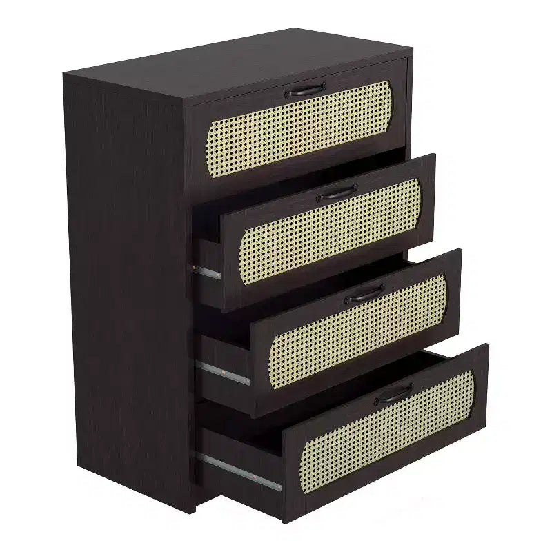 Cassettiera Summertree Transizionale in Rattan Sintetico Intrecciato a 4 Cassetti Espresso - miBasics: Stile Bohémien, Atmosfera da Resort, Design Salvaspazio