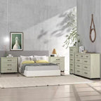 Festivo Set Camera da Letto Contemporaneo 4 Pezzi Cassettiera e Comodino Bianco sporco effetto sega: Design Moderno, MDF, Base in Metallo