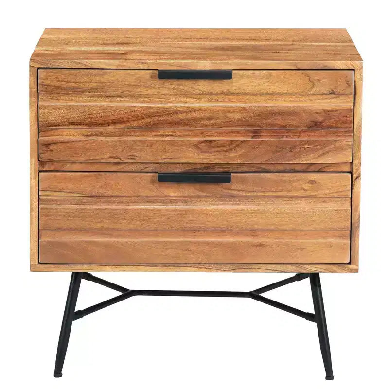 Il comodino in legno Urban Port a 2 cassetti con gambe angolari in metallo marrone/nero
