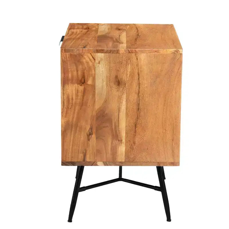 Il comodino in legno Urban Port a 2 cassetti con gambe angolari in metallo marrone/nero
