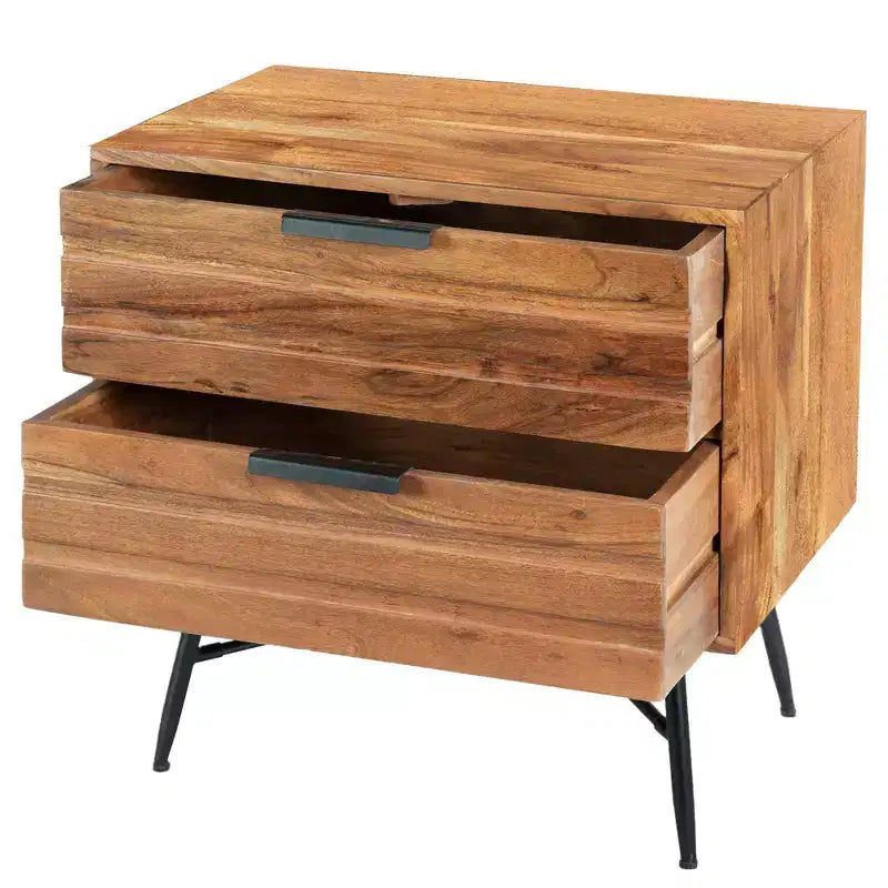 Il comodino in legno Urban Port a 2 cassetti con gambe angolari in metallo marrone/nero
