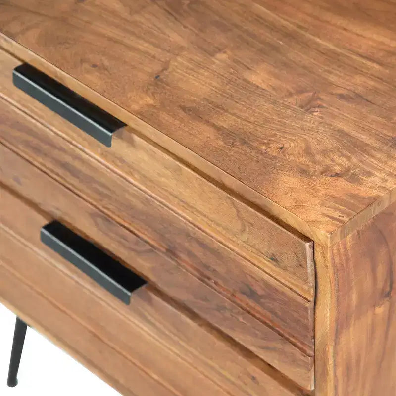 Il comodino in legno Urban Port a 2 cassetti con gambe angolari in metallo marrone/nero