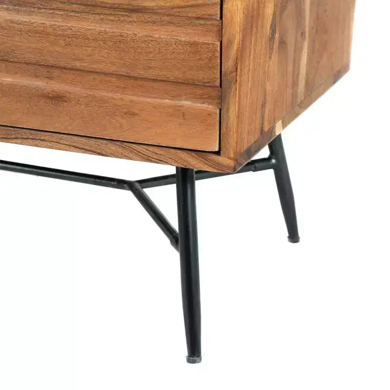 Il comodino in legno Urban Port a 2 cassetti con gambe angolari in metallo marrone/nero
