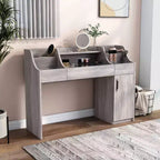 24/7 Shop At Home 49" Peacemeld Tavolo da trucco contemporaneo a 3 cassetti con piano in vetro Coastal White: Toeletta da camera con ampio spazio di archiviazione