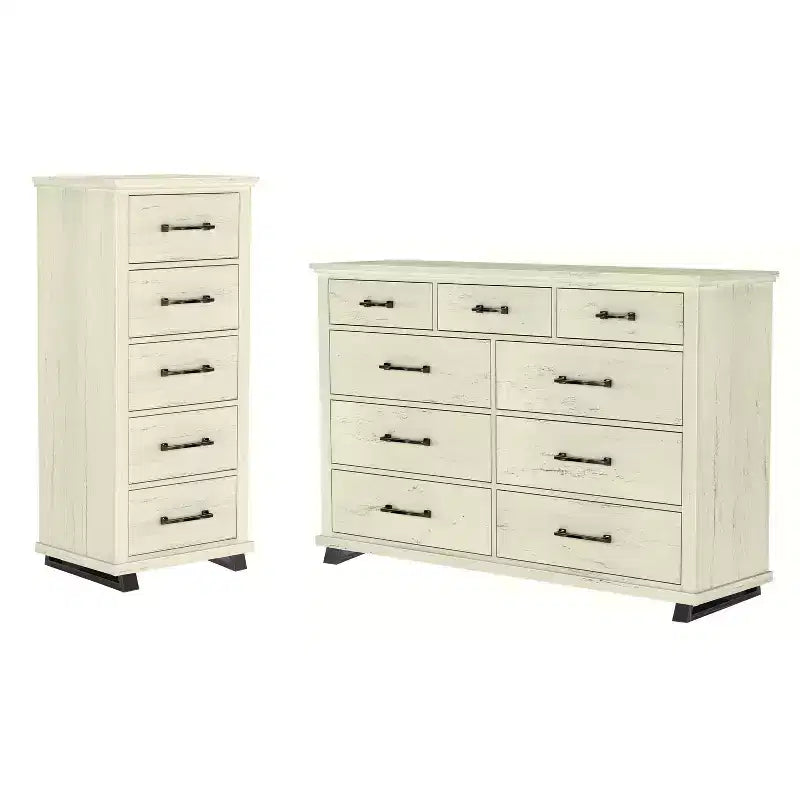 Festivo 2pz Cassettiera Contemporanea a 9 Cassetti e Comò a 5 Cassetti da 24 pollici Colore Bianco Sporco Effetto Taglio Sega: Conforme alle Norme di Sicurezza ASTM, Contenitore per Camera da Letto