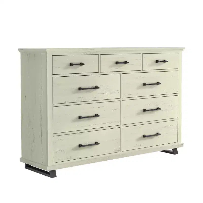 Festivo 2pz Cassettiera Contemporanea a 9 Cassetti e Comò a 5 Cassetti da 24 pollici Colore Bianco Sporco Effetto Taglio Sega: Conforme alle Norme di Sicurezza ASTM, Contenitore per Camera da Letto