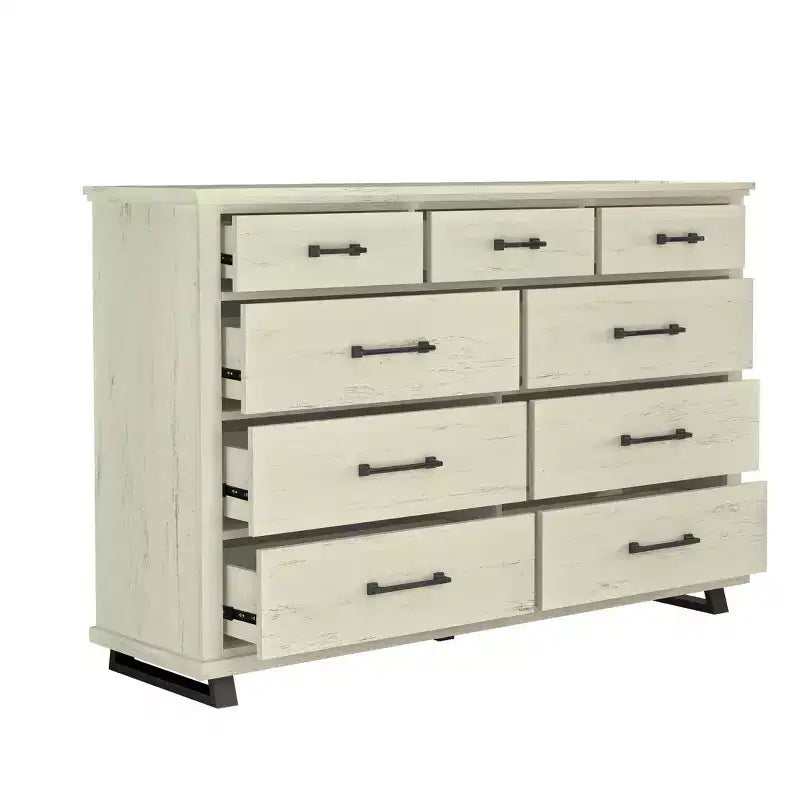 Festivo 2pz Cassettiera Contemporanea a 9 Cassetti e Comò a 5 Cassetti da 24 pollici Colore Bianco Sporco Effetto Taglio Sega: Conforme alle Norme di Sicurezza ASTM, Contenitore per Camera da Letto