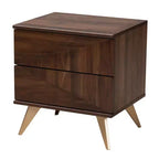 Graceland 2 Drawer Wooden Nightstand Walnut Brown/Gold - Baxton Studio