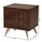 Comodino in legno a 2 cassetti Graceland noce marrone/oro - Baxton Studio