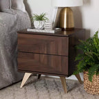 Comodino in legno a 2 cassetti Graceland noce marrone/oro - Baxton Studio