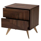 Comodino in legno a 2 cassetti Graceland noce marrone/oro - Baxton Studio