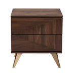 Comodino in legno a 2 cassetti Graceland noce marrone/oro - Baxton Studio