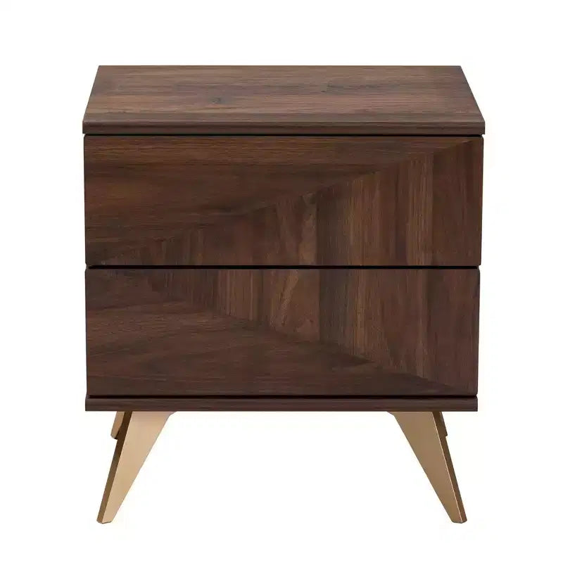 Comodino in legno a 2 cassetti Graceland noce marrone/oro - Baxton Studio