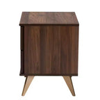Comodino in legno a 2 cassetti Graceland noce marrone/oro - Baxton Studio