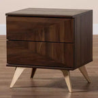 Comodino in legno a 2 cassetti Graceland noce marrone/oro - Baxton Studio
