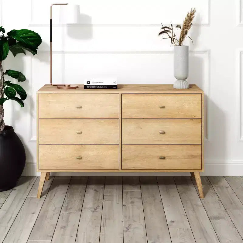 Prepac Milo 6 Drawer Bedroom Dresser Natural Oak