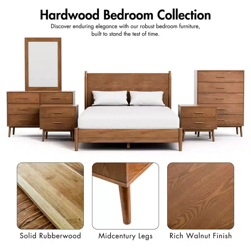 HOMES: Inside + Out Set Camera da Letto Matrimoniale 3 Pezzi Mid-Century Modern Riverstone con 2 Comodini Noce