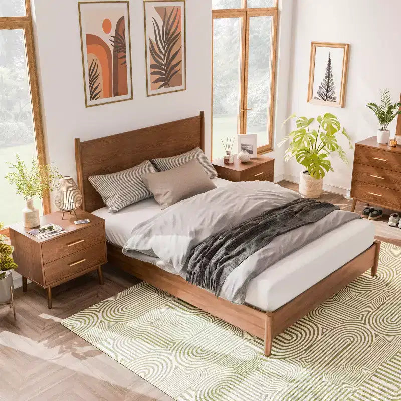HOMES: Inside + Out Set Camera da Letto Matrimoniale 3 Pezzi Mid-Century Modern Riverstone con 2 Comodini Noce