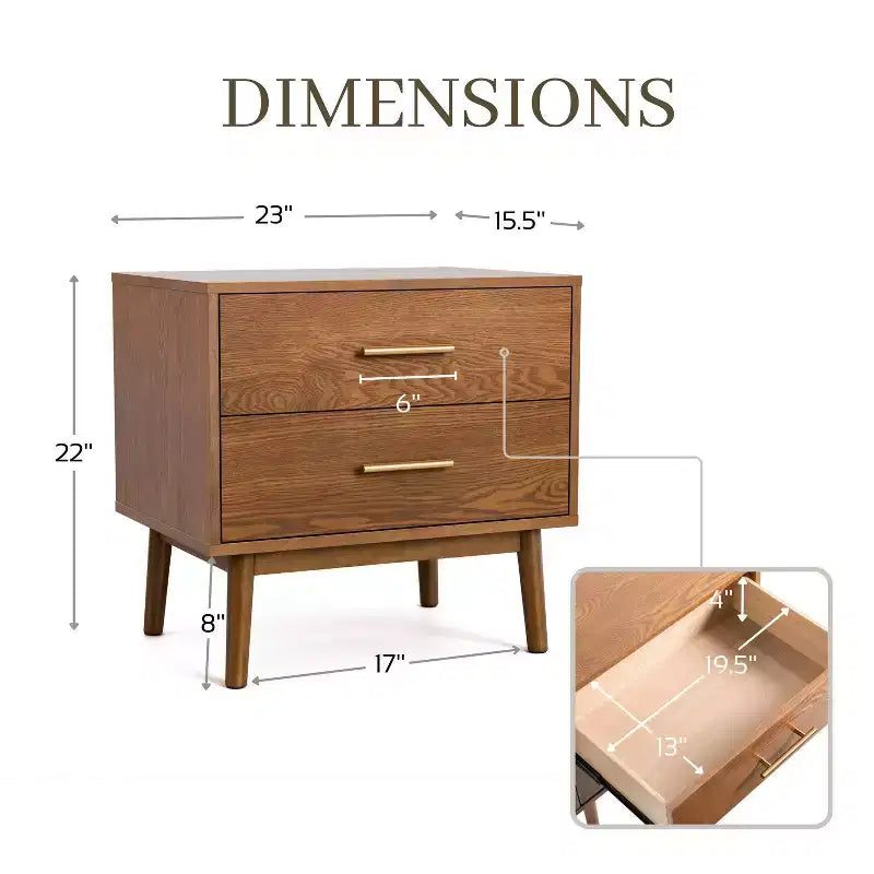 HOMES: Inside + Out Set Camera da Letto Matrimoniale 3 Pezzi Mid-Century Modern Riverstone con 2 Comodini Noce