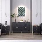 Festivo 3 pezzi Comodini moderni con 2 cassetti e comò con 6 cassetti Set Nero