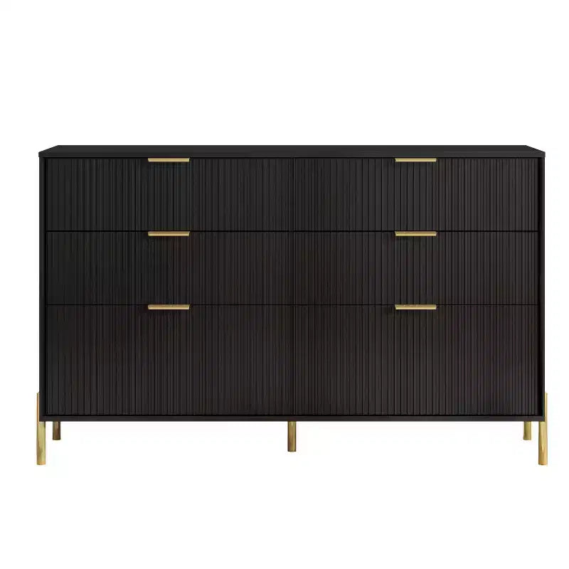 Festivo 3 pezzi Comodini moderni con 2 cassetti e comò con 6 cassetti Set Nero
