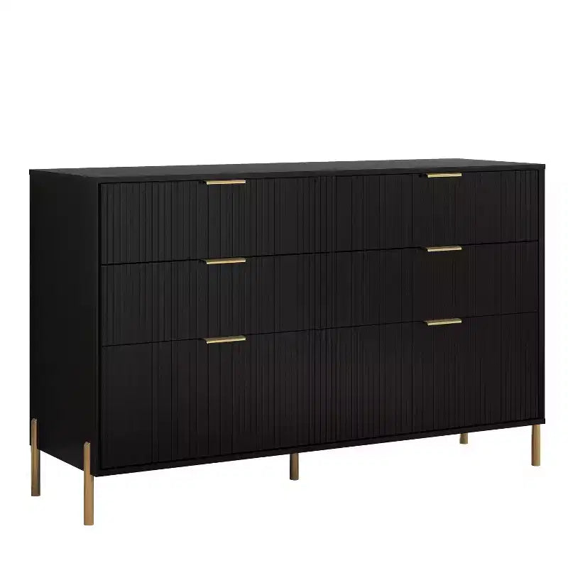 Festivo 3 pezzi Comodini moderni con 2 cassetti e comò con 6 cassetti Set Nero