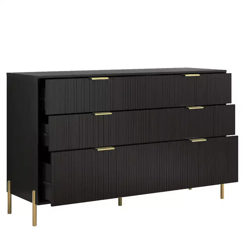 Festivo 3 pezzi Comodini moderni con 2 cassetti e comò con 6 cassetti Set Nero