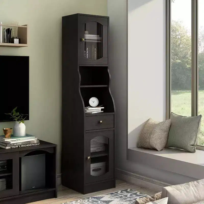 24/7 Shop At Home Jenny Armadietto con cassetto da 70,8" espresso: Mobile porta TV in stile transizionale, ripiani regolabili