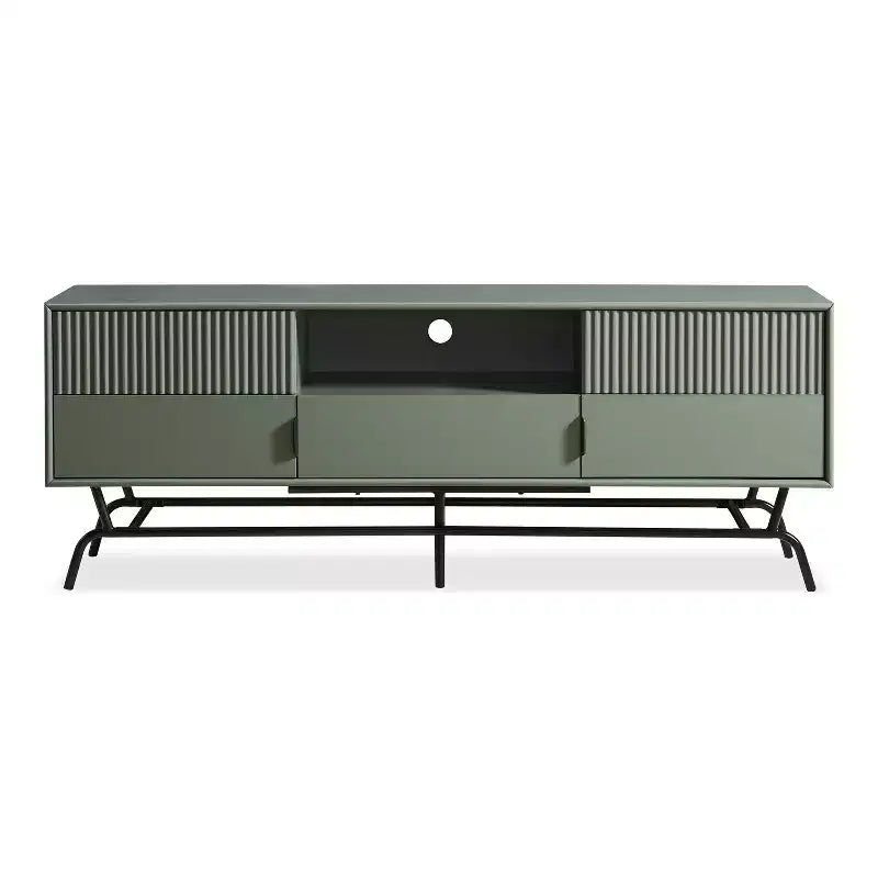 Mobile TV Meadowgrove Modern a 3 cassetti per televisori fino a 65" con armadietto verde salvia - miBasics: Struttura in metallo, Gestione cavi