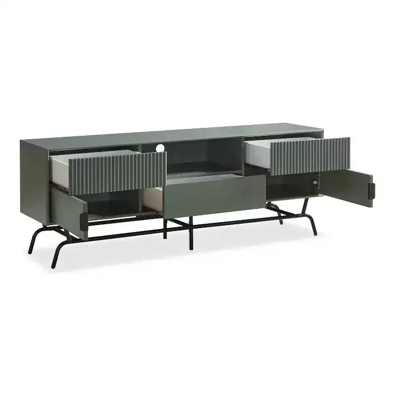 Mobile TV Meadowgrove Modern a 3 cassetti per televisori fino a 65" con armadietto verde salvia - miBasics: Struttura in metallo, Gestione cavi