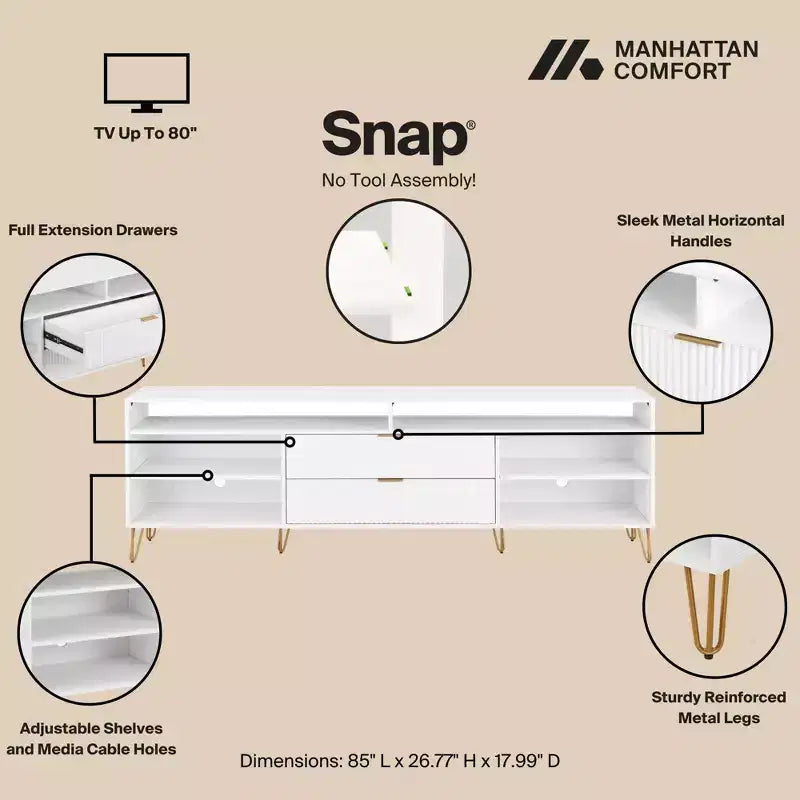 Mobile TV Manhattan Comfort 85" Dumbo per TV fino a 80", Bianco