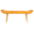 Panchina in Pelle di Capra "Storied Home" Tabacco: Telaio in Legno di Mango, Pouf Rettangolare Imbottito, Assemblaggio per Adulti
