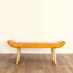 Panchina in Pelle di Capra "Storied Home" Tabacco: Telaio in Legno di Mango, Pouf Rettangolare Imbottito, Assemblaggio per Adulti